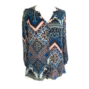 Anthropologie Sz 6‎ Blouse Top Silk Size 6 Blue Pink